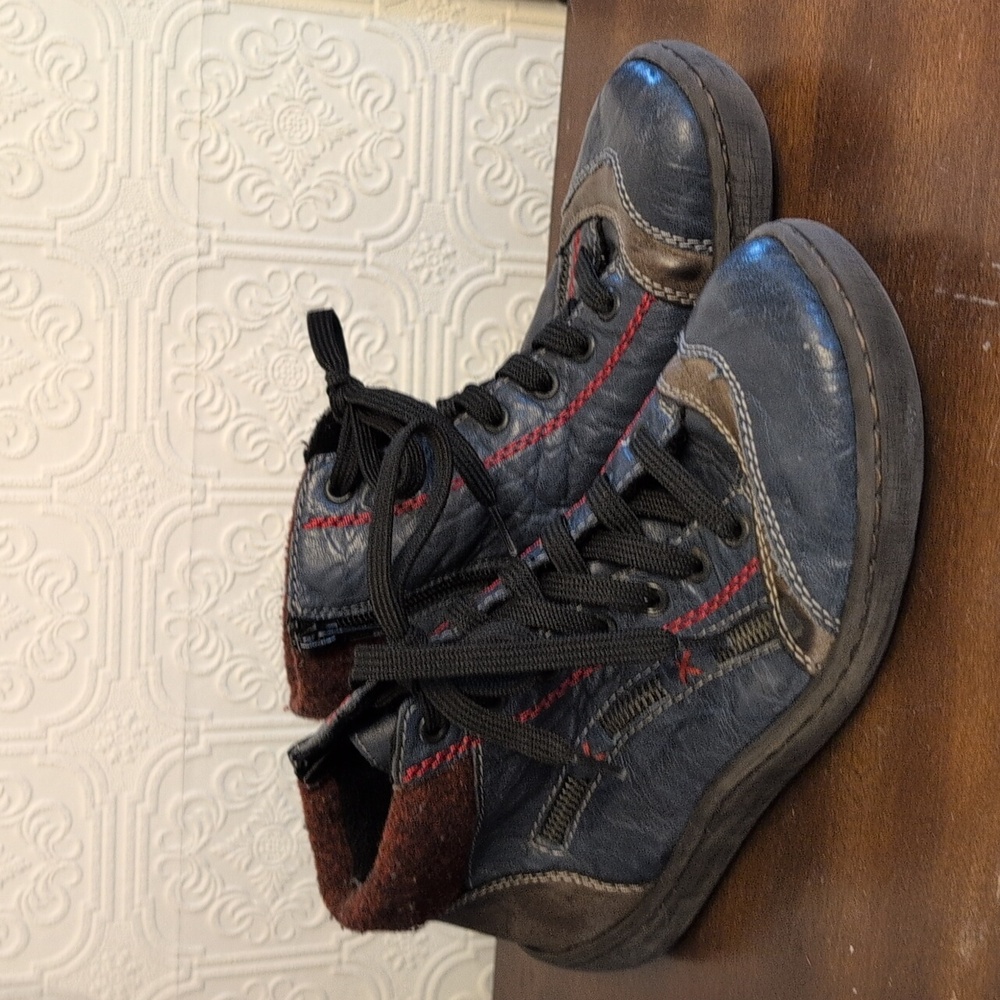 Rieker Simona Black Red Leather Sneakers Ankle Boots Shoes Sz 39 8-8.5